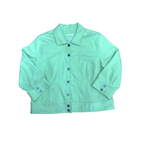 Christopher & Banks Lime Green Button Up Jacket Stretch Fabric Size L - Picture 9 of 9